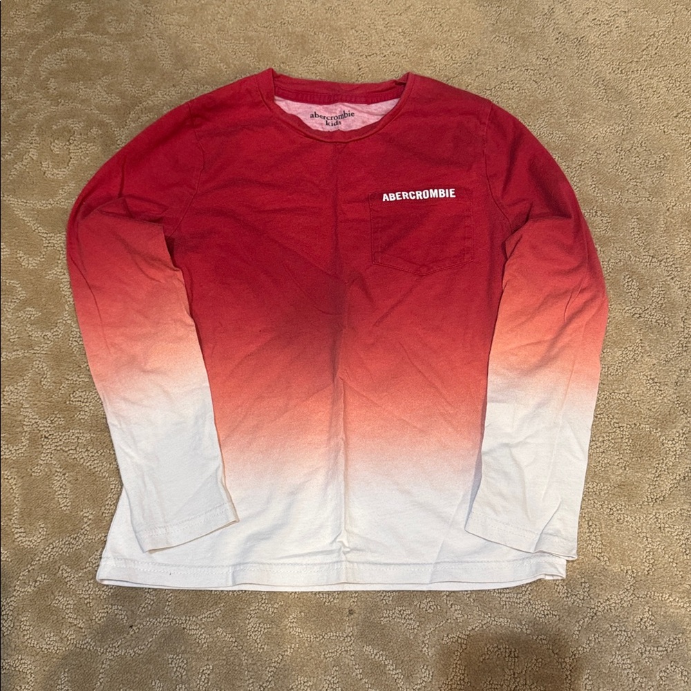 Abercrombie Kids Red to White Gradient Long Sleeve Tee